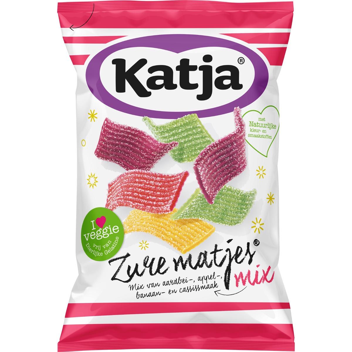Katja - Bonbon Sour Matjes, mélange d'arômes fraise, pomme, banane et cassis, sachet de 250 g