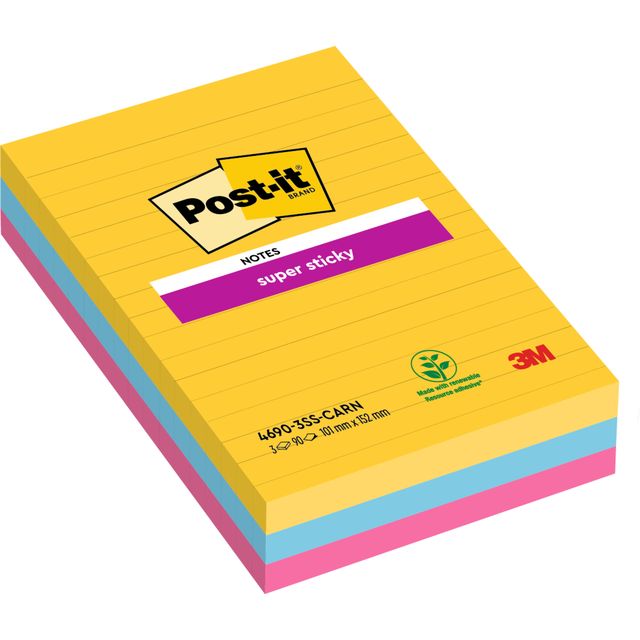 Post-it - Memo pad 4690 super sticky 101x152mm carn