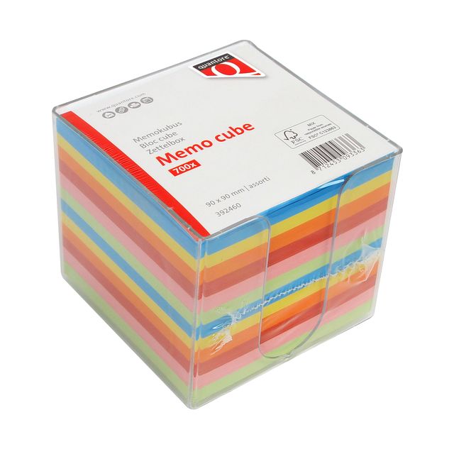 Quantore - Memokubus 90x90mm transparant assorti | 12 stuks