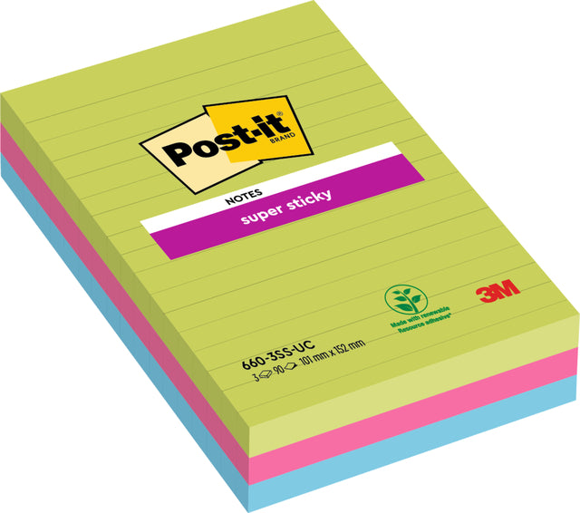 Post-it - Blocco note 660 super adesivo 102x152mm ass