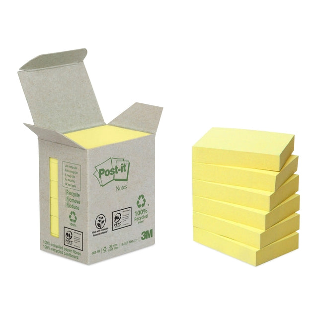Post-it - Blocco note 653-1B riciclato 38x51mm giallo canarino 6 pezzi