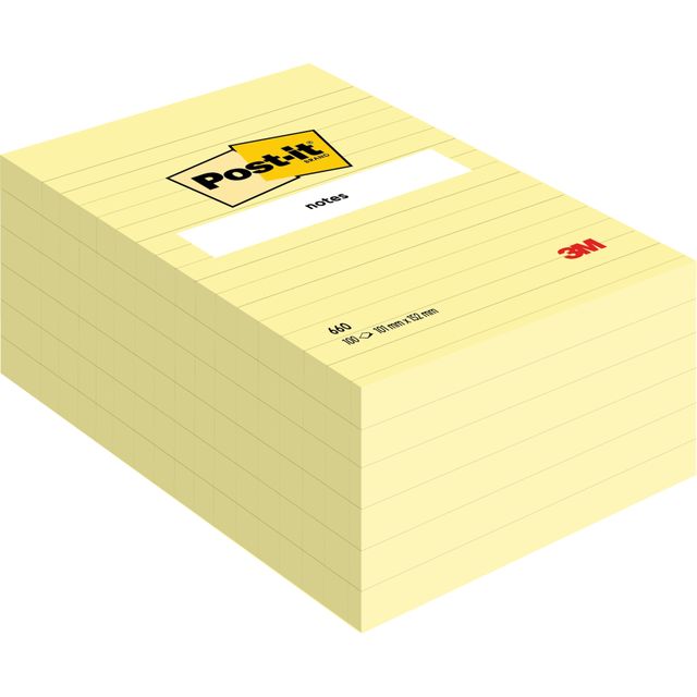 Post-it - Bloc de notas 660 líneas 102x152mm amarillo canario | 6 piezas