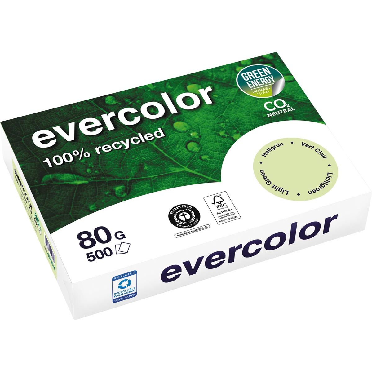 Clairefontaine - Evercolor, papel reciclado de colores, A4, 80 g, 500 hojas, verde claro