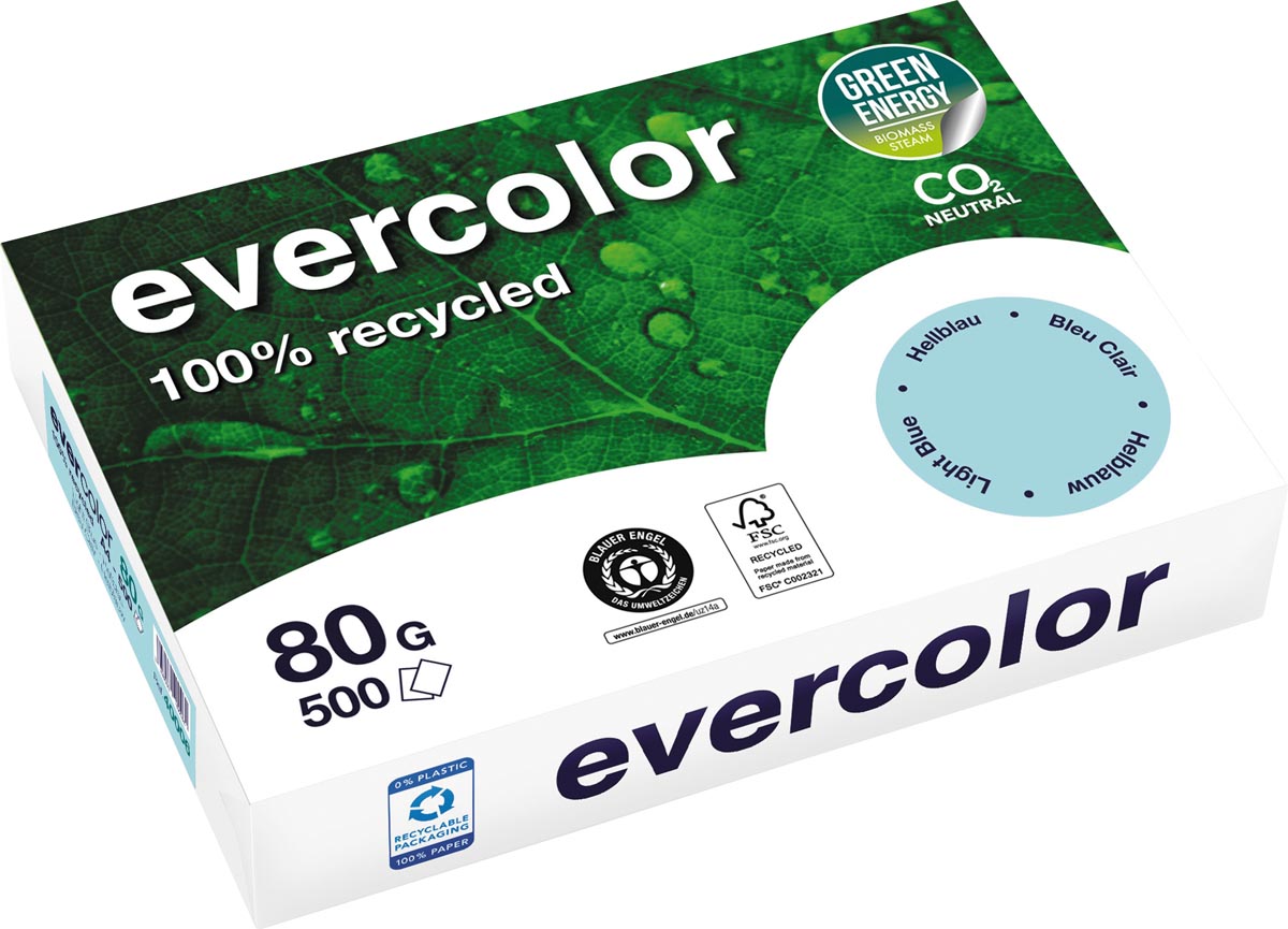 Clairefontaine - Evercolor, farbiges Recyclingpapier, A4, 80 g, 500 Blatt, leuchtend blau