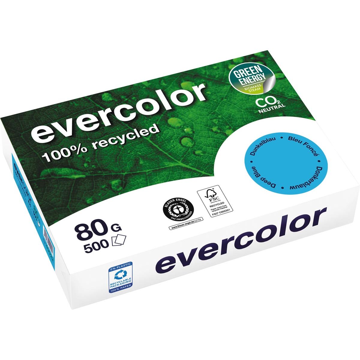 Clairefontaine - Evercolor, papel reciclado de colores, A4, 80 g, 500 hojas, azul oscuro