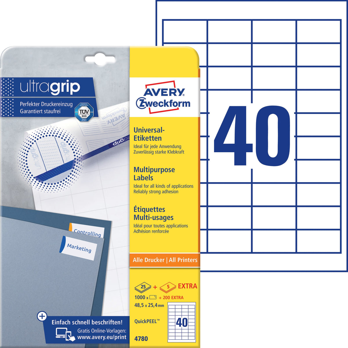Avery Zweckform - Etiket avery 4780 48.5x25.4mm wit 1000st