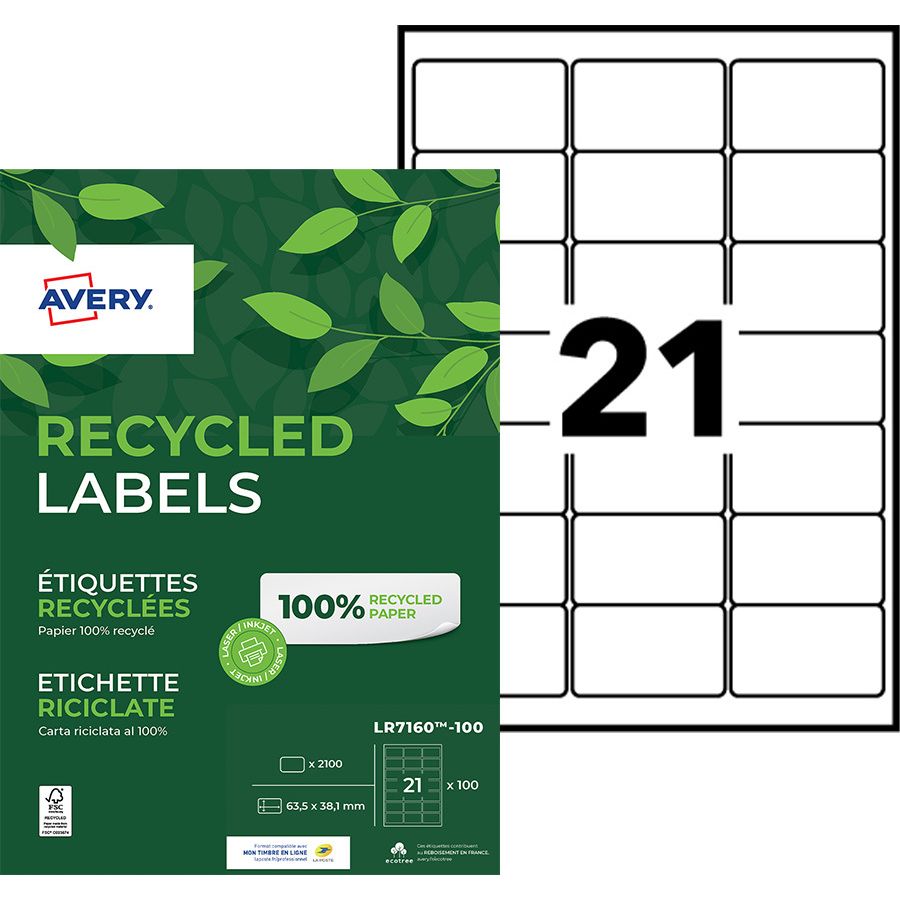 Avery - Etiket lr7160-100 63.5x38.1mm wit 2100st | 5 stuks