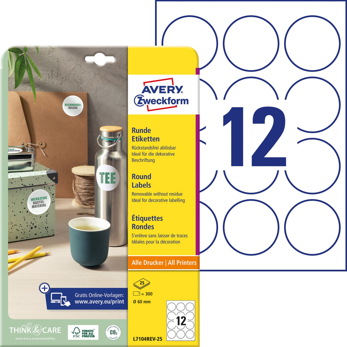 Avery Zweckform - Etiket avery l7104rev-25 60mm wit 300st