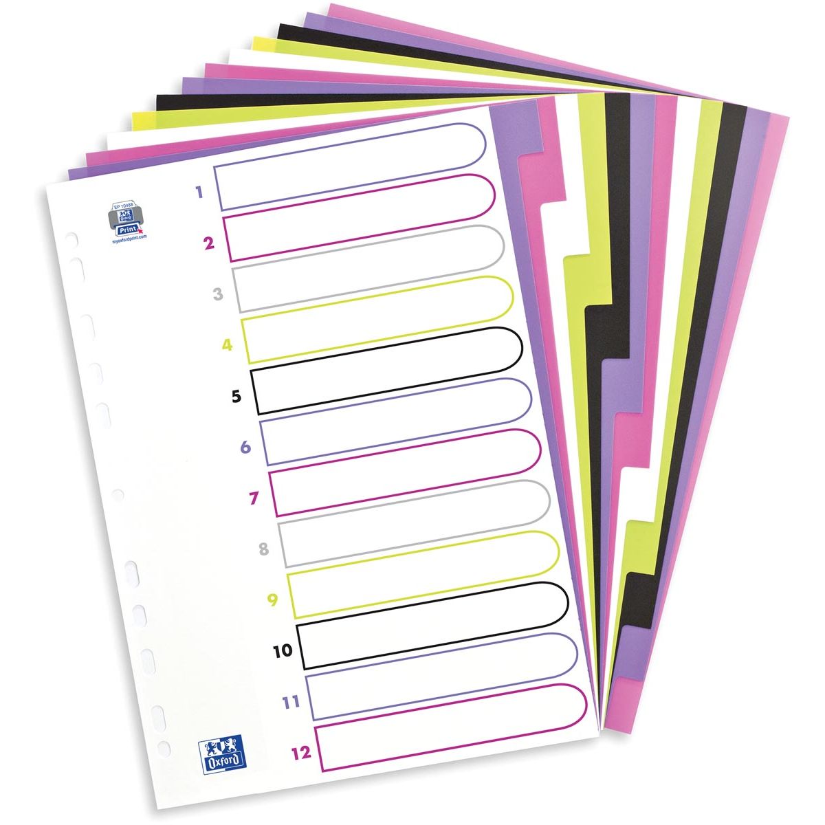 Oxford - MyColor-Tabs, Größe A4, aus farbigem PP, 11-Loch-Perforation, 12 Tabs
