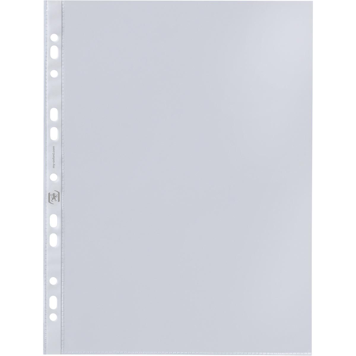 Oxford - Bolsa de exhibición, A4, de PP transparente, perforación de 11 orificios, 50 micras, paquete de 100 unidades