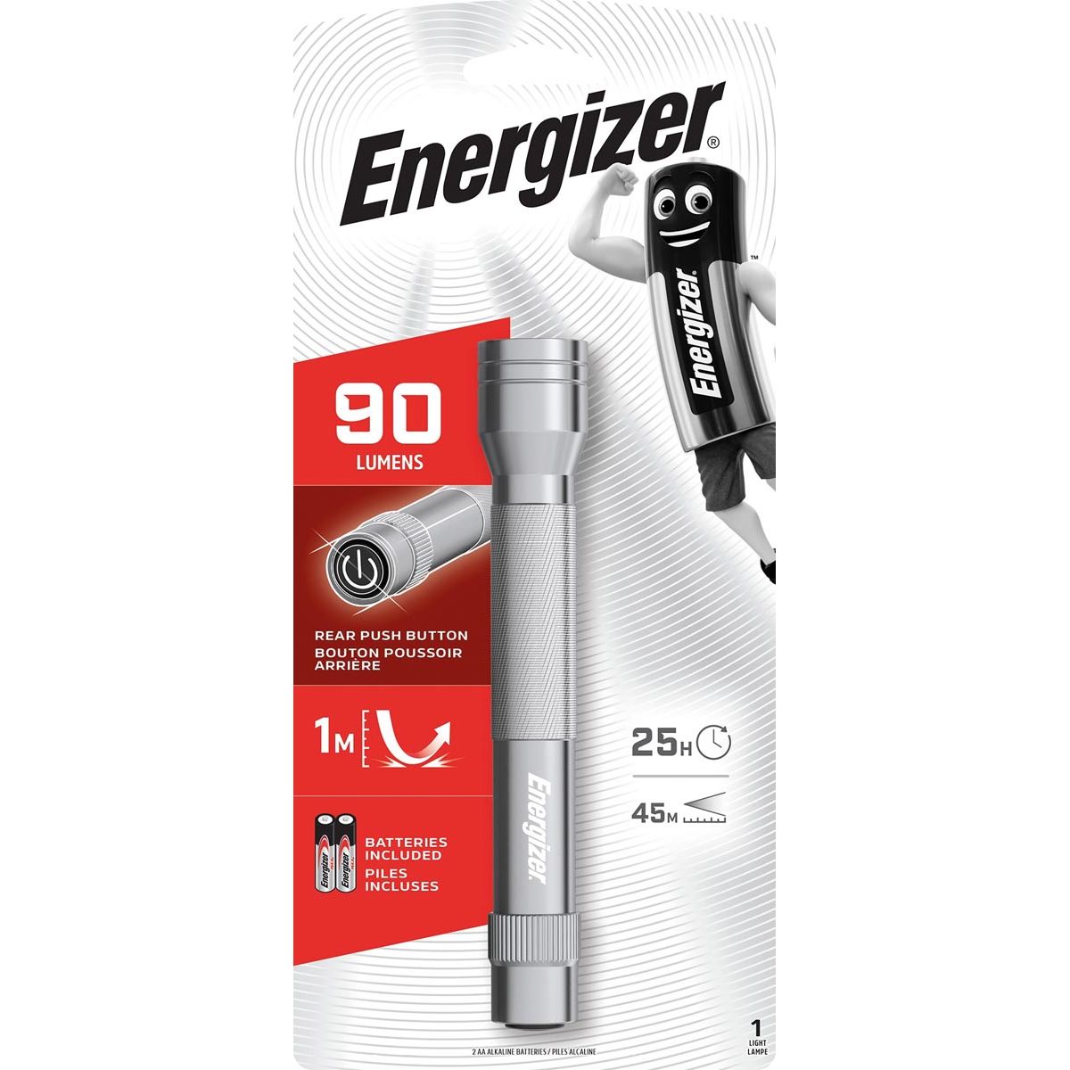 Energizer - zaklamp Metal LED 2AA, inclusief 2 AA batterijen, op blister