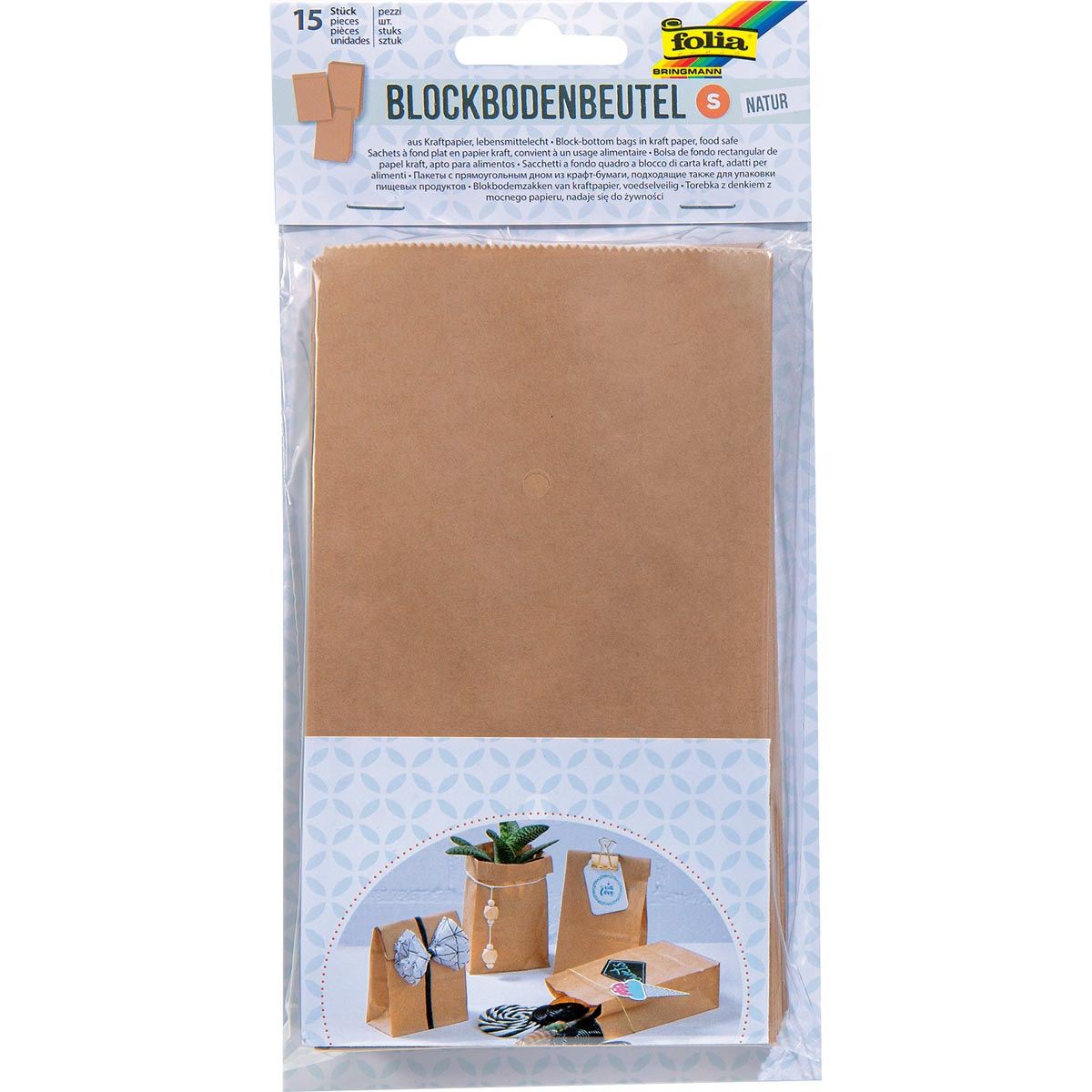 Folia - sac en papier, 100 x 55 x 175 mm, paquet de 15, kraft