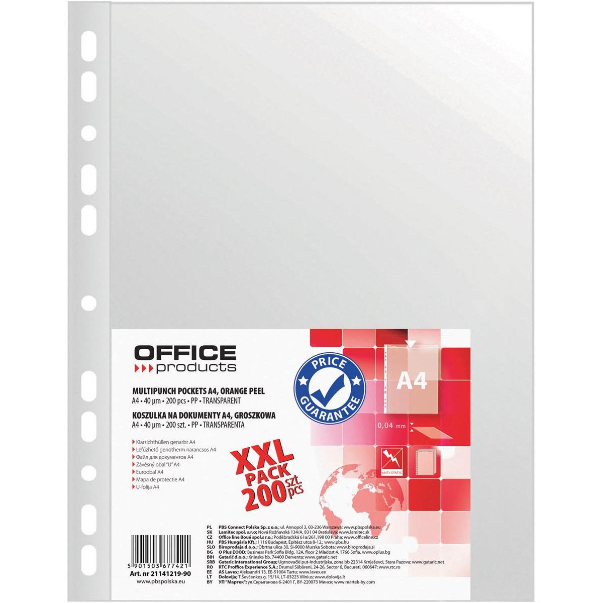OFFICE products - geperforeerde showtas, A4, 40 micron, gekorreld, pak van 200 stuks