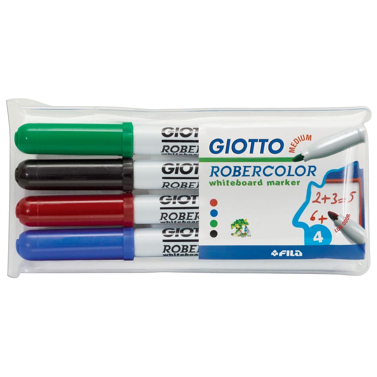 Giotto - Rotulador de pizarra Robercolor, mediano, punta redonda, estuche con 4 piezas en colores surtidos