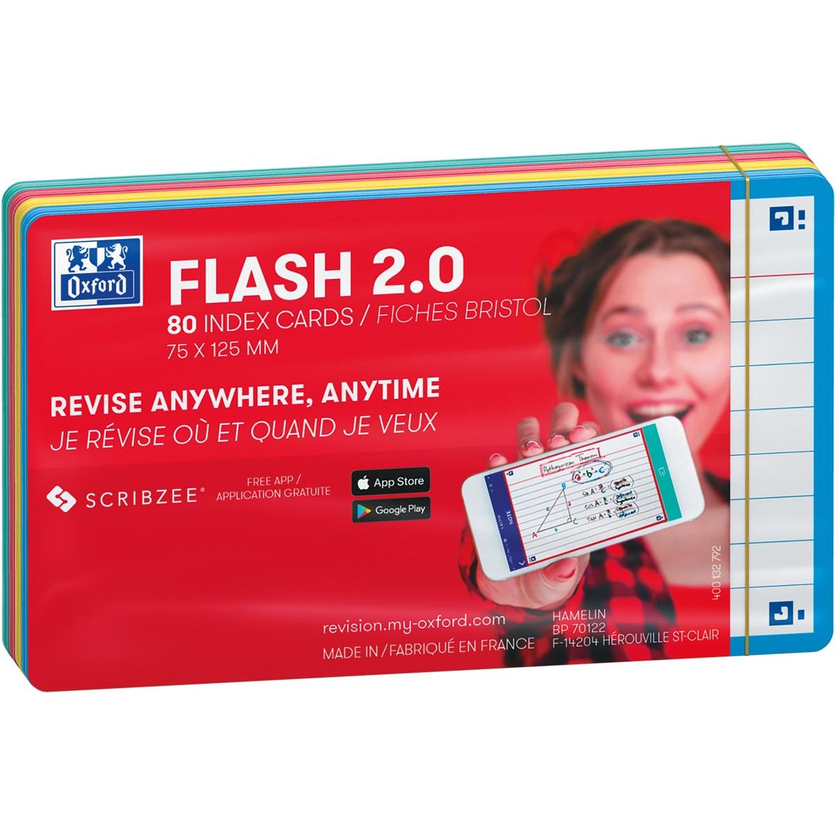 Oxford - Flashcard 2.0 75x125mm 80 sheets 250gr line assorted