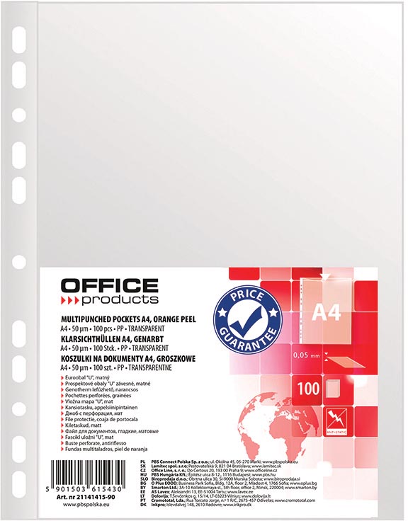OFFICE products - geperforeerde showtas, A4, 50 micron, gekorreld, pak van 100 stuks