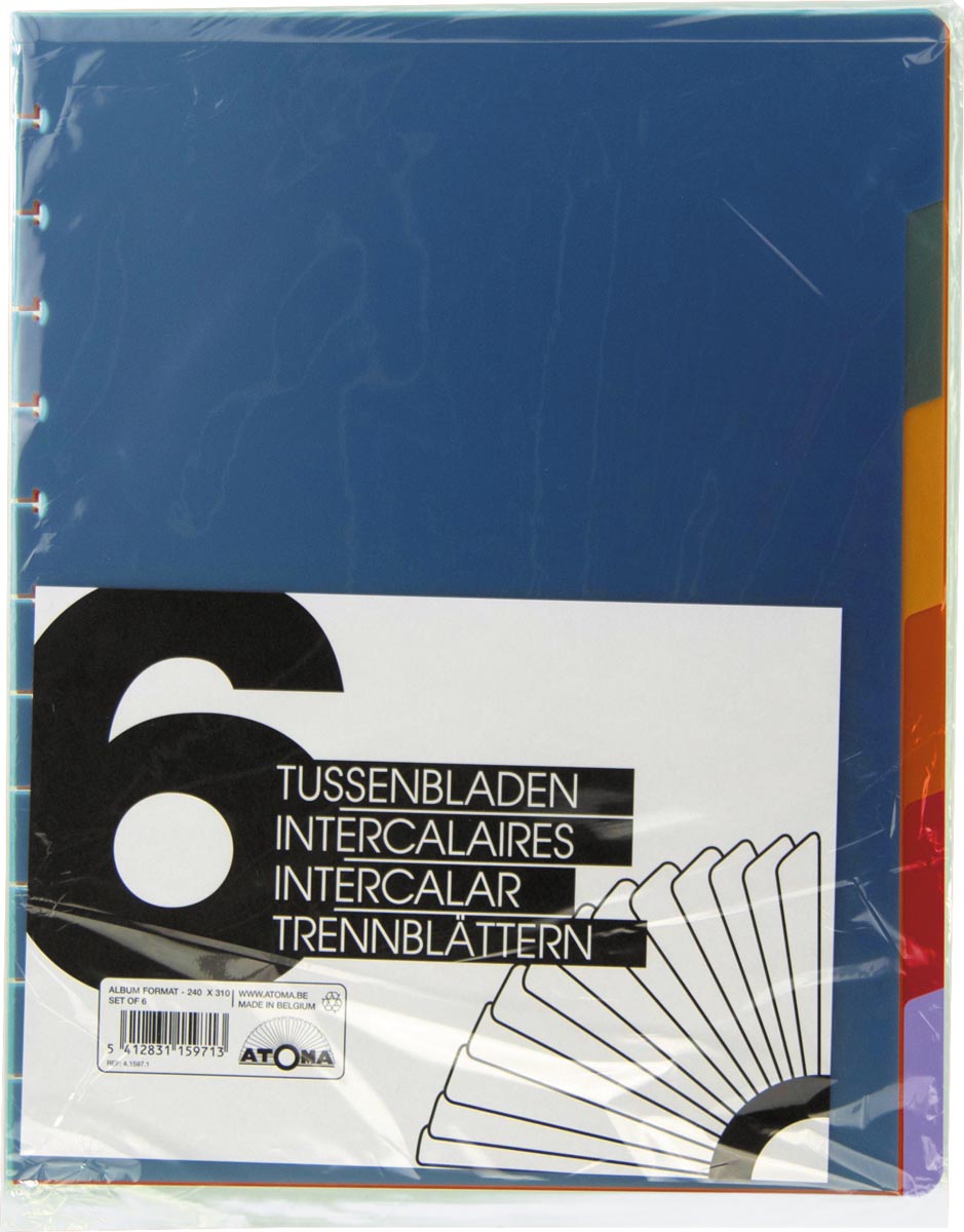 Atoma - onglets, pour cahiers A4+, en PP, lot de 6 pièces, couleurs assorties