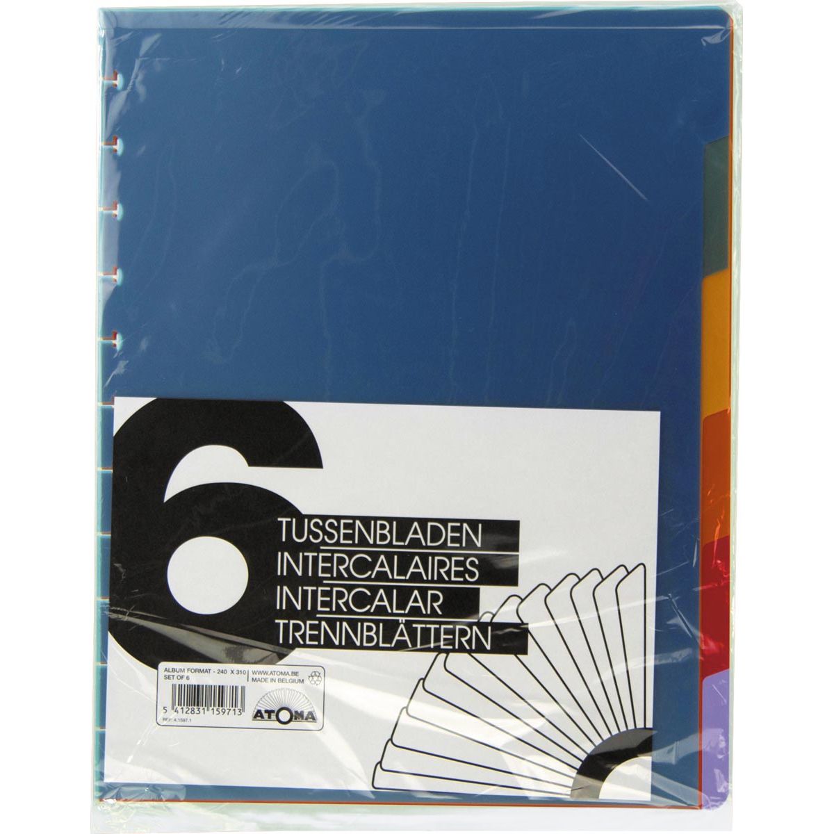 Atoma - tabbladen, voor A4+ schriften, uit PP, set van 6 stuks, geassorteerde kleuren