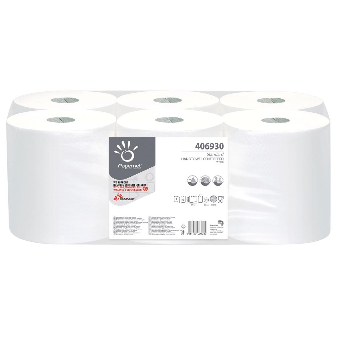 Papernet - Papierhandtücher Standard, Mitteleinzug, 1-lagig, 292 Meter, 6er-Pack