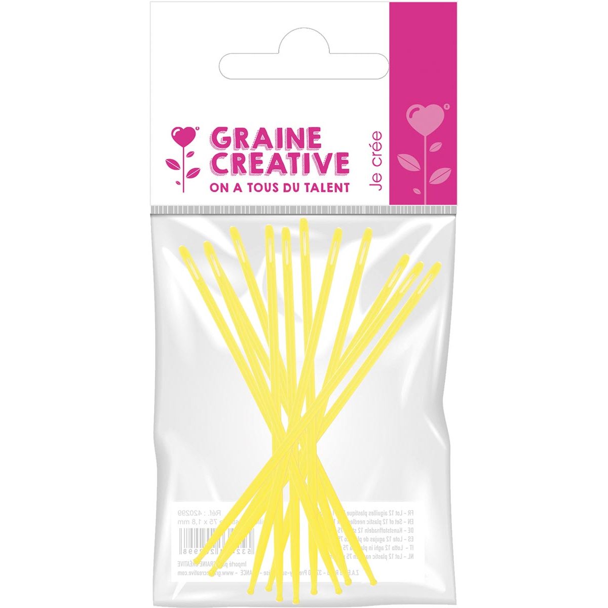 Graine Créative - plastic naalden, 75 mm, diameter 1,8 mm, 12 stuks