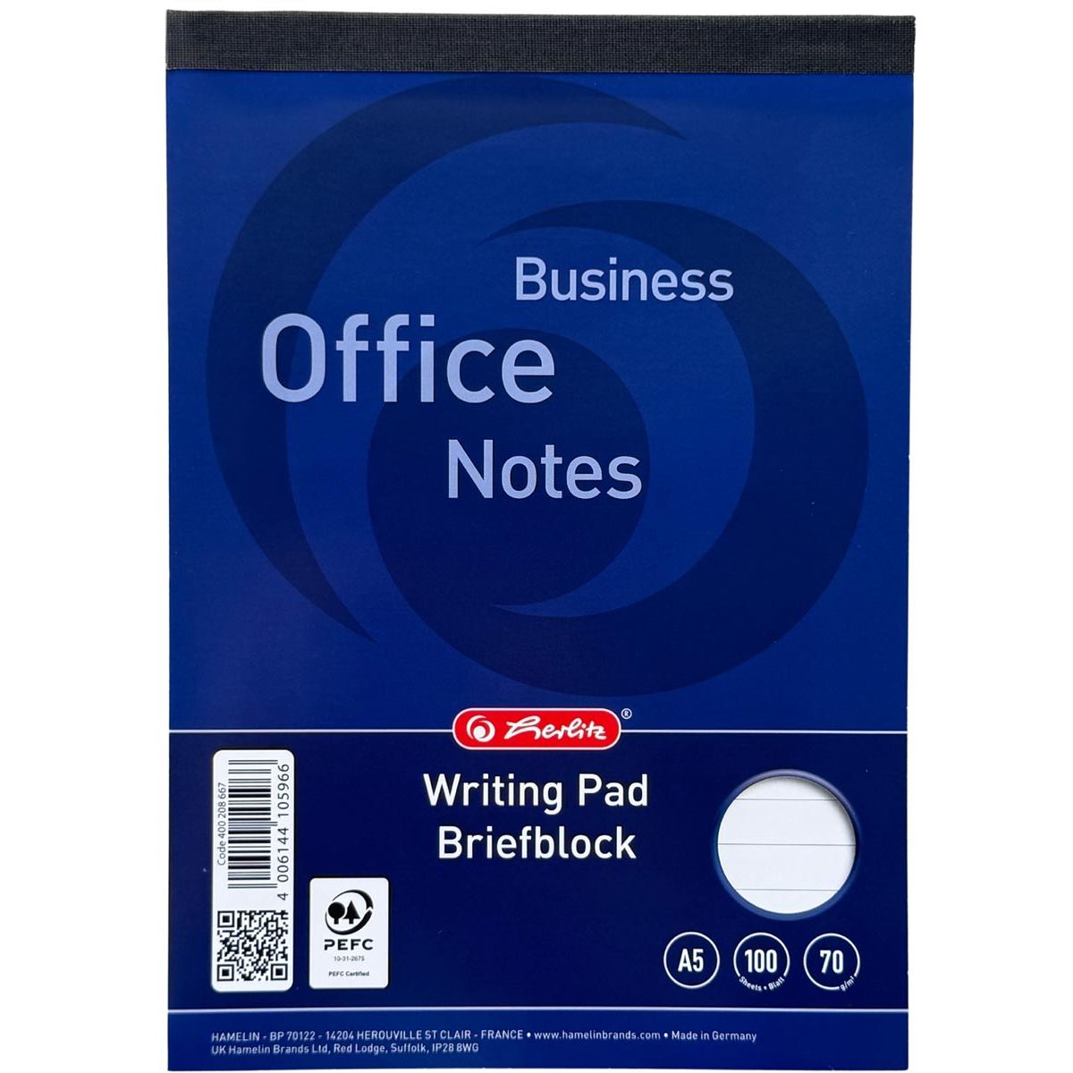 Herlitz - schrijfblok, ft A5, 70 g/m², 100 vel, gelijnd