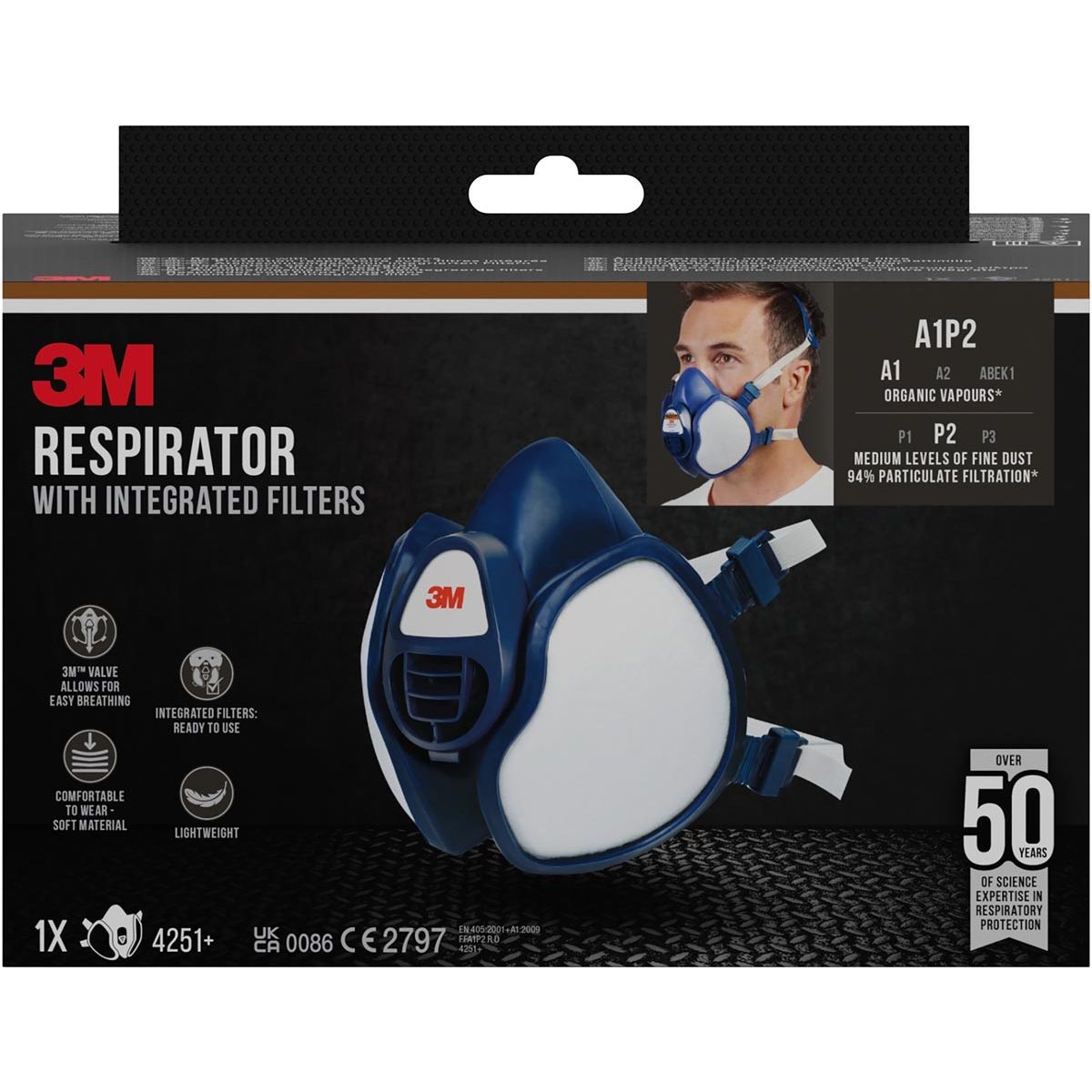 3M - mondmasker met geïntegreerde filters, herbruikbaar, biedt A1P2 ademhalingsbescherming