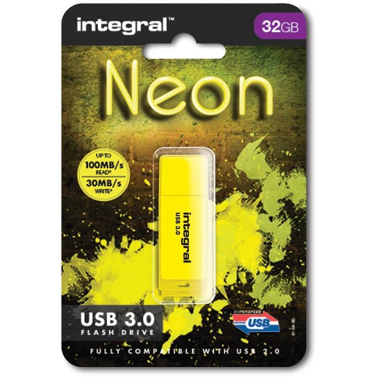 Integral - Neon USB 3.0 stick, 32 GB, yellow