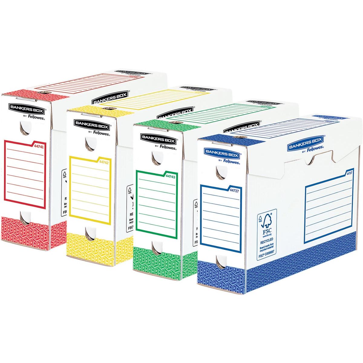 Bankers Box - caja de archivo básica resistente, pies 9,5 x 24,5 x 33 cm, colores surtidos, paquete de 8