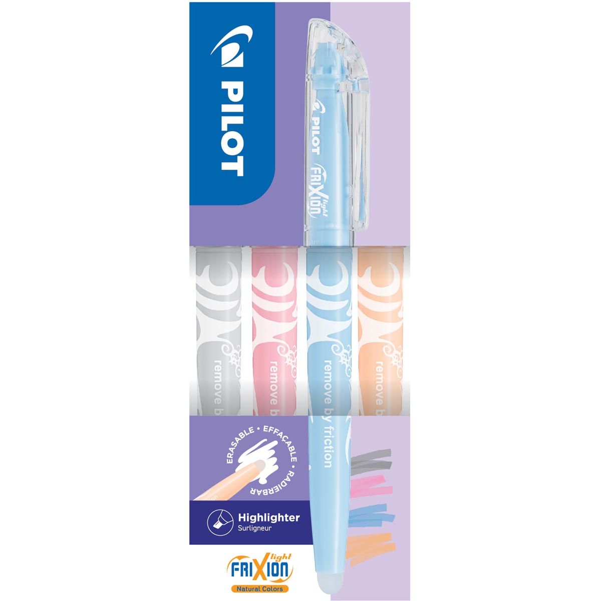 Pilot - FriXion Light Highlighter Natural, box of 4: gray, coral, sky blue, light orange