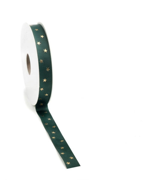 Kerst Lint Classic Star ribbon 15mm x 20 meter groen