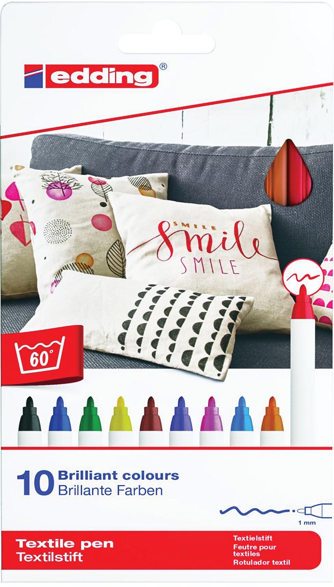 Edding - Textilstift 4600, Set à 10 Stück in verschiedenen Farben
