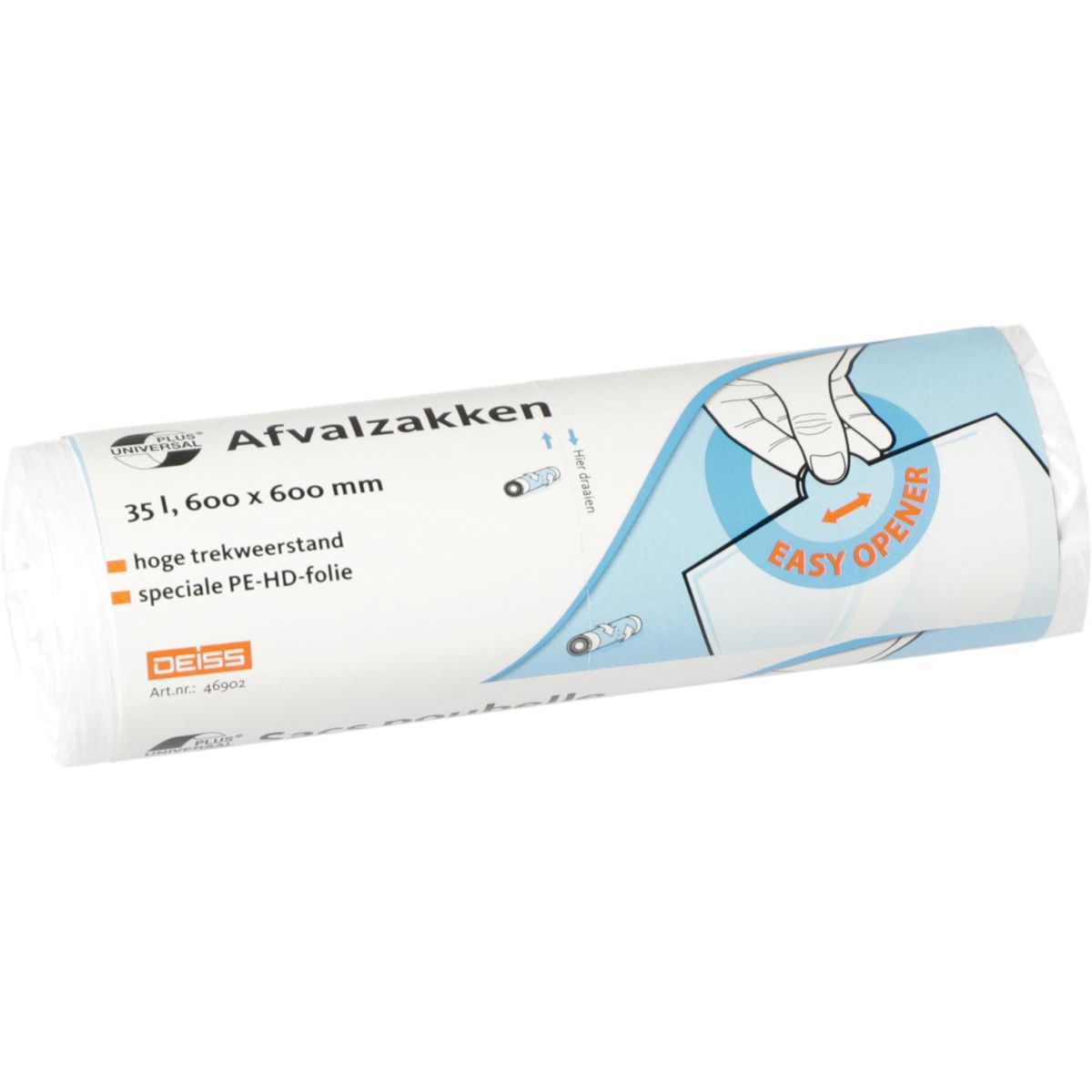 Klika - Sac poubelle Universal Plus 10 microns, pi 60 x 60 cm, 35 litres, blanc, rouleau de 50 pièces