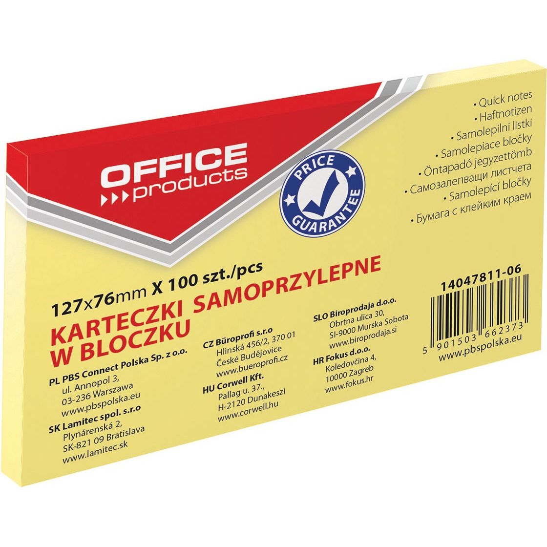 OFFICE products - memoblok, 76 x 127 mm, 100 vel, geel