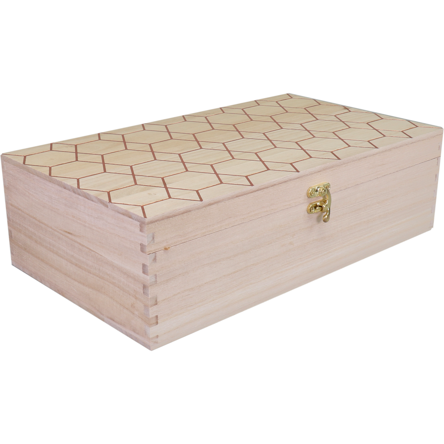 Klika - Wijnkist | Hexagon | 2 flessen | scharnierdeksel | 335x185x90mm | hout | naturel | 6 stuks