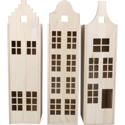 Wijnkist 1 fles 337x95x85mm met deksel Grachtenpand 6 stuks
