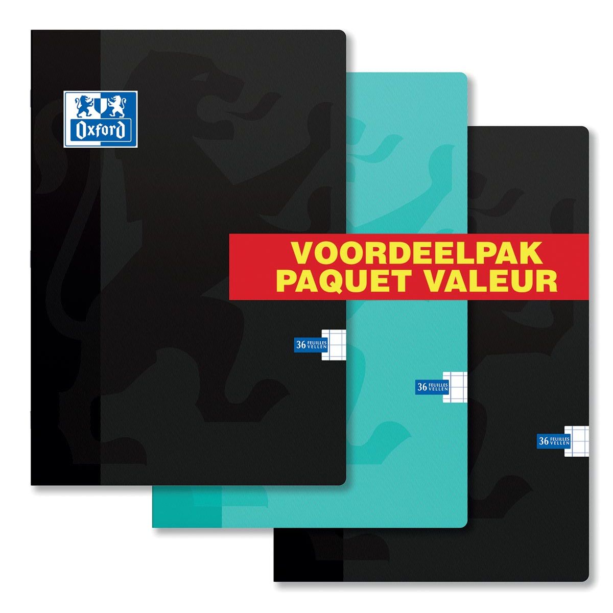 Oxford - School schrift, ft A4, 72 bladzijden, geruit 10 mm, pak van 3 stuks, geassorteerde kleuren