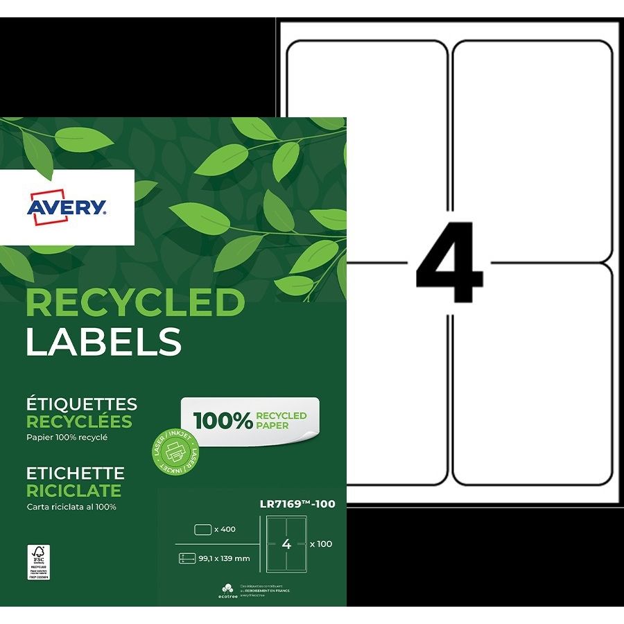 Avery - Etiket lr7169-100 99.1x139 recycled wt 400st
