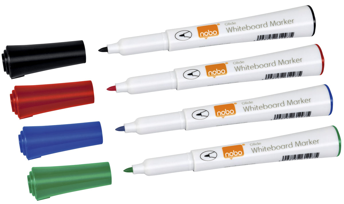 Nobo - Glide Whiteboardmarkers Fijne Punt Droog Uitw. Assorti (4)