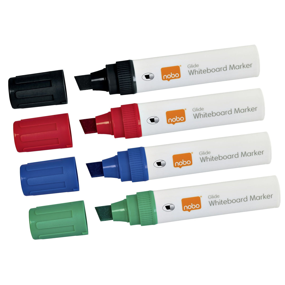 Nobo - 1915393 markeerstift 4 stuk(s) Beitelvormige punt Zwart, Blauw, Groen, Rood