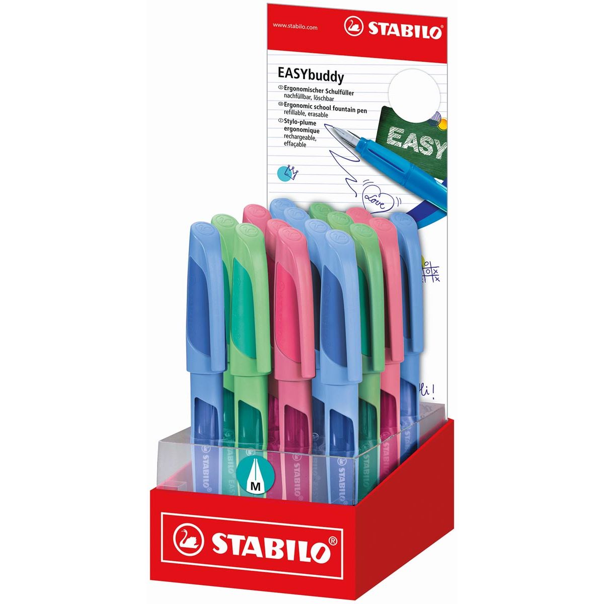 STABILO - Pluma estilográfica EASYBuddy pastel, display de 16 piezas