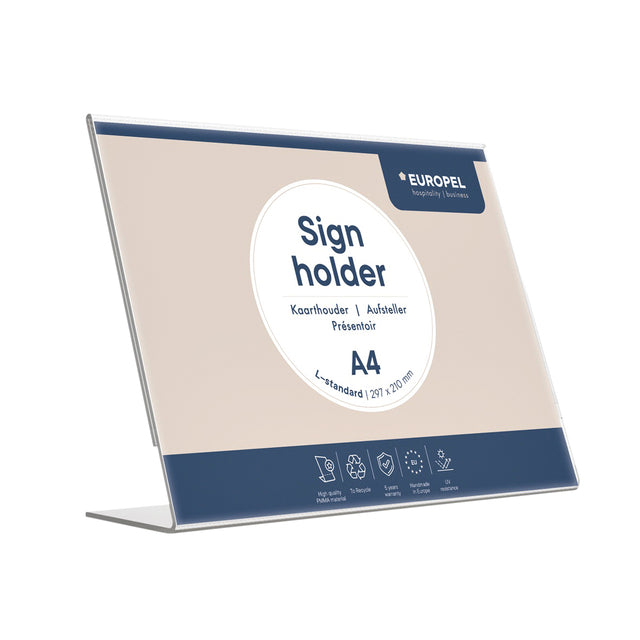 Europel - Kaarthouder a4 l-standaard dwars acryl | 10 stuks