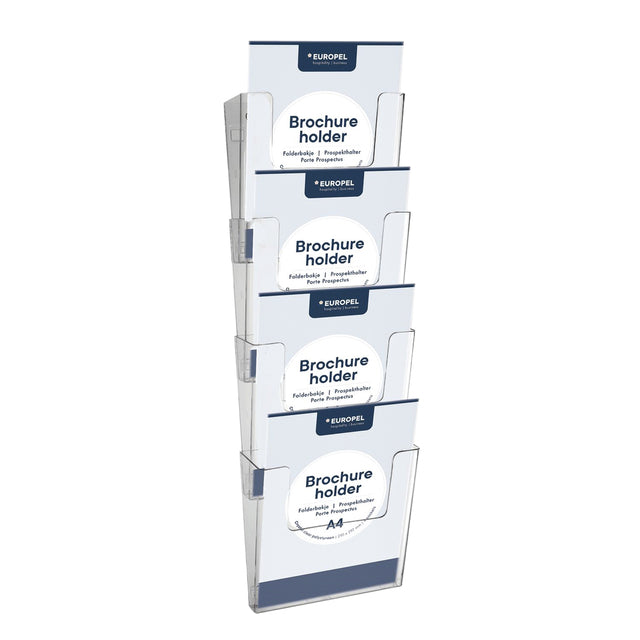 Europel - Portafolletos Peel 4 x A4 de pared, conectable, transparente