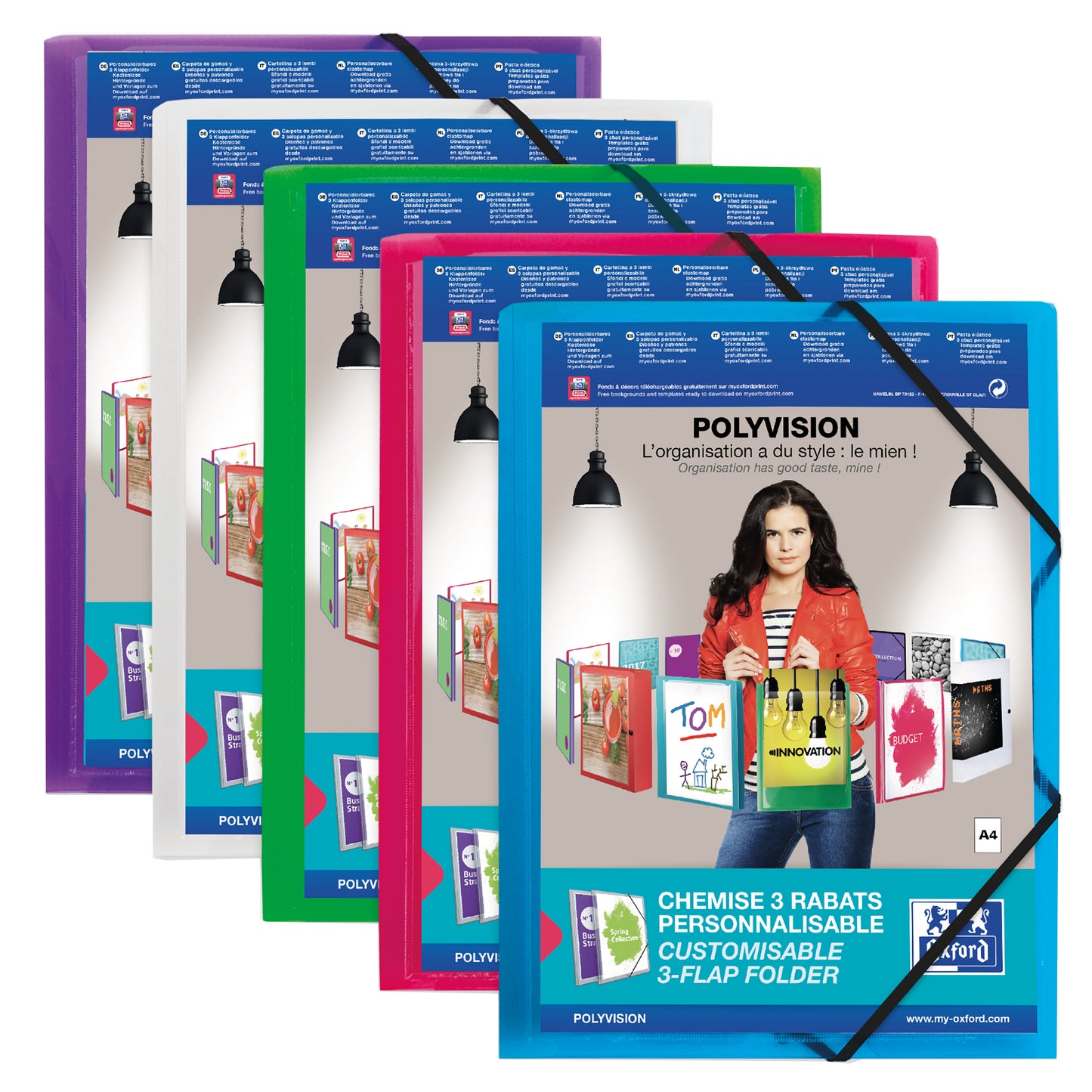 Oxford - Carpeta Elasto Polyvision A4 con bolsa insertable 3 solapas PP surtida