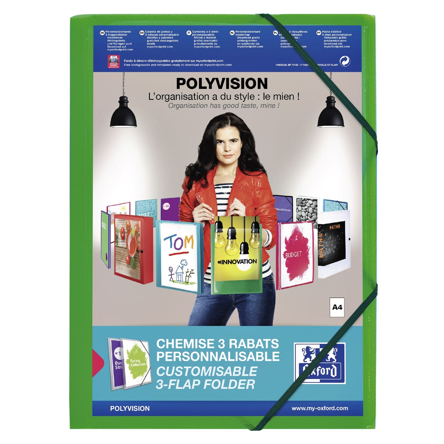 Oxford - Elastomap Polyvision A4 met insteektas 3 kleppen PP groen