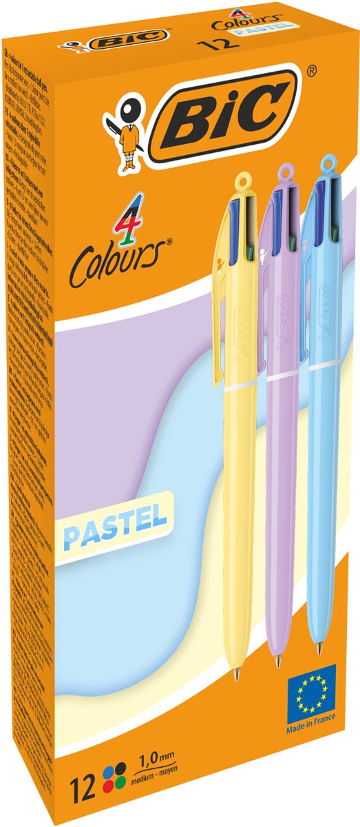 Bic - Colors tel Penna a sfera 4 colori, media, inchiostro colori classici, µbox da 12 pezzi