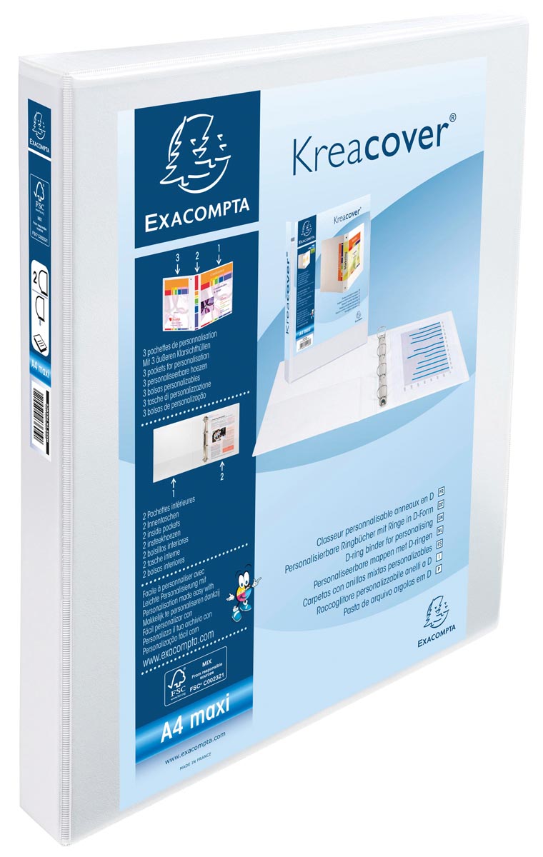 Exacompta - Kreacover personaliseerbare ringmap wit 2 ringen van 25 mm