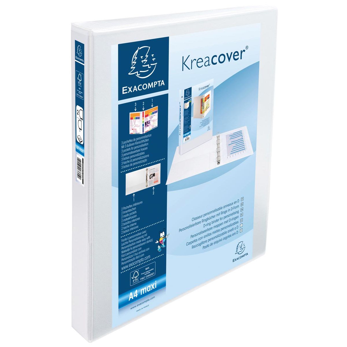Exacompta - Carpeta de anillas personalizable Kreacover blanca 2 anillas de 25 mm