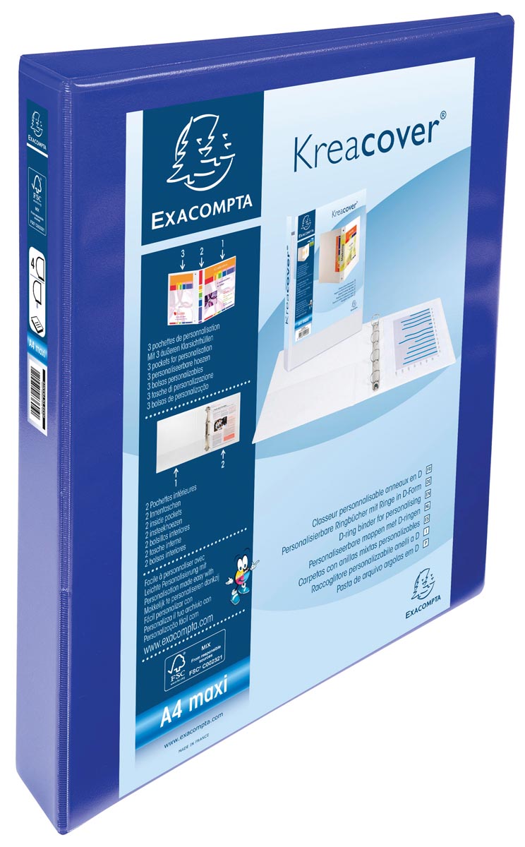 Exacompta - Classeur à anneaux personnalisable Kreacover bleu 4 anneaux de 25 mm