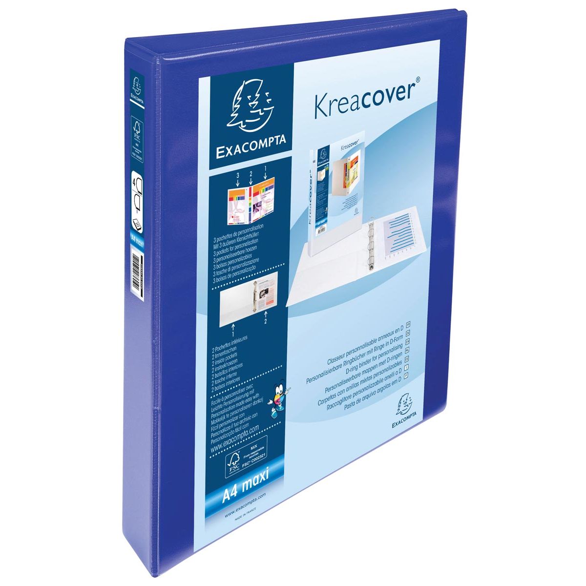Exacompta - Kreacover personaliseerbare ringmap blauw 4 ringen van 25 mm