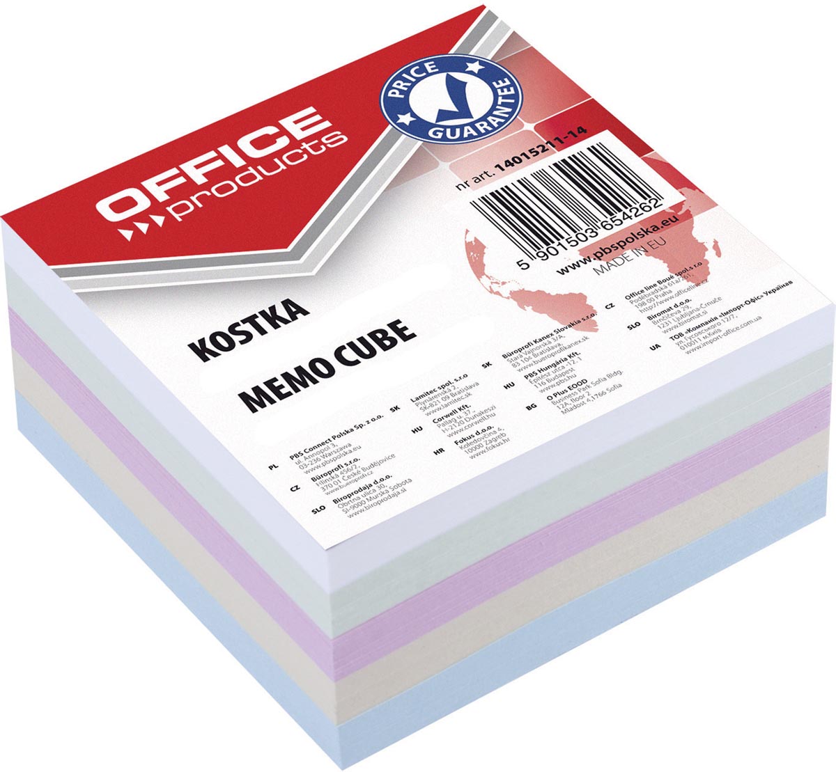 OFFICE products - vulling memokubus, 8,5 x 8,5 x 4 cm, geassorteerde kleuren